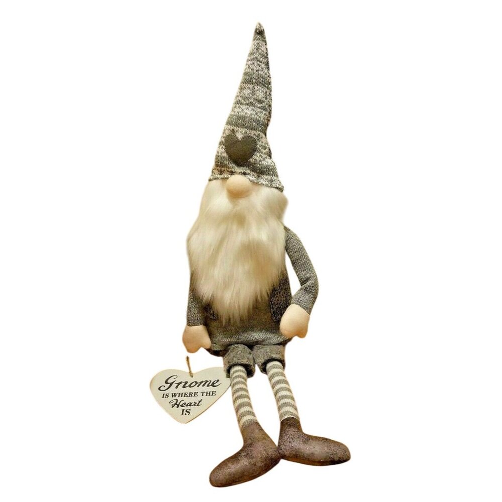 Gnome Gray White Beard Elf Bendable Arms 26 Inches Long Grey Suit Heart